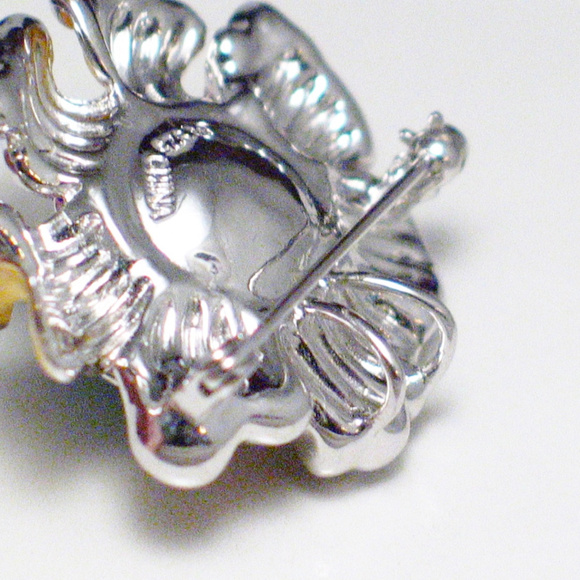 Gold Flower Brooch Pendant w/ Turquoise Sterling - Picture 3 of 4